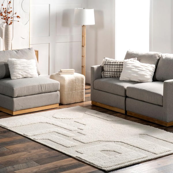 AvionTextured Geometric Wool Ivory 6 ft. x 9 ft. Modern Area Rug