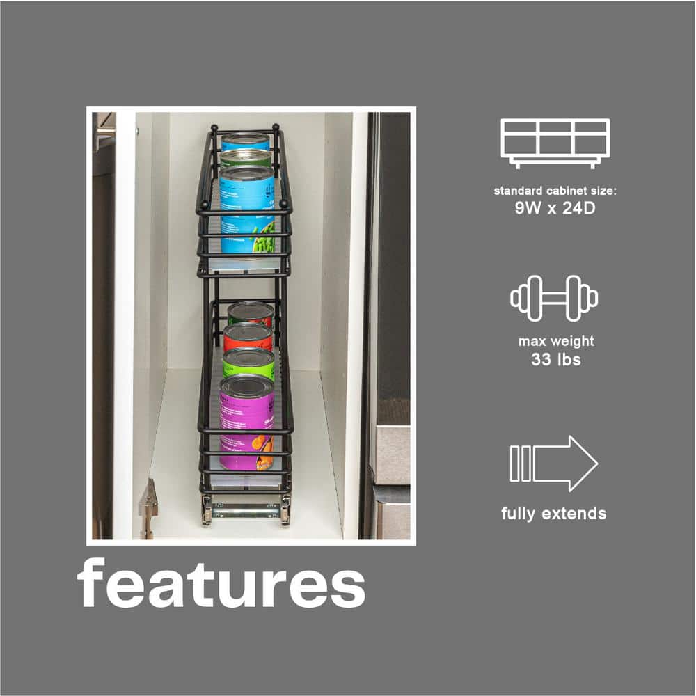 Black 2-Tier Steel Sliding Cabinet Organizer with Plastic Liners