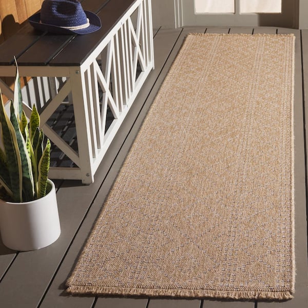 Retreat Natural/Ivory 2 ft. x 8 ft. Solid Diamond Indoor/Outdoor Runner Rug