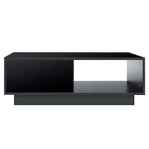 37 in. Black LED Rectangle Wood Top Coffee Table with Storage