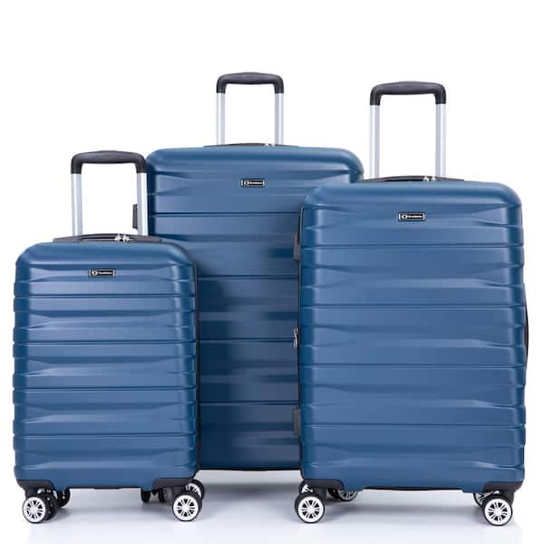 3-Piece Dark Blue PC Lightweight and Durable Hardside Spinner Luggage Set with 2 Hooks (21/25/29 in. )