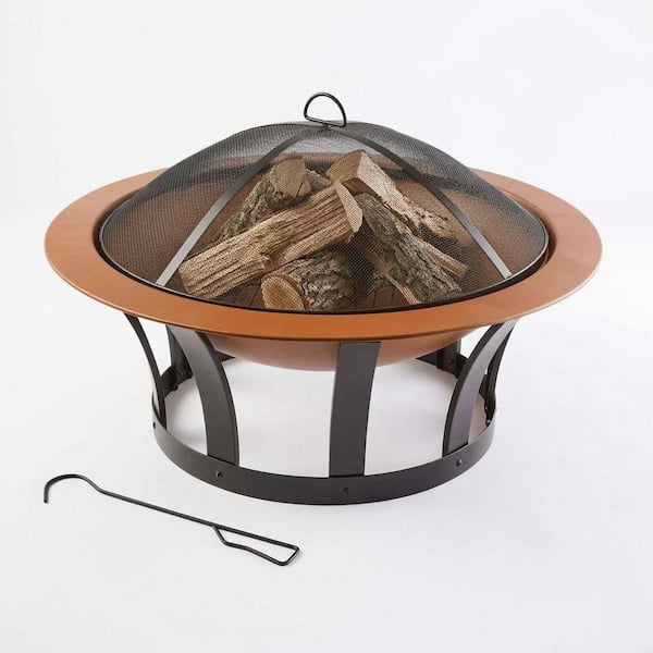 Pendleton 36 in. Copper Finish Steel Wood Burning Fire Pit with Cover and Poker