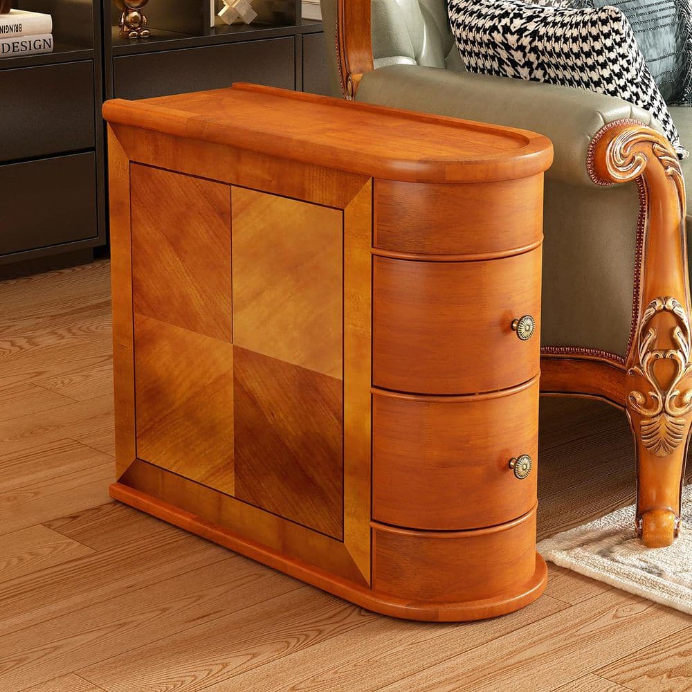 Mid-Century Modern 22.05 in. Walnut Finish Oval Wood Top End Table with 2 Drawers price history on PriceWatchPro