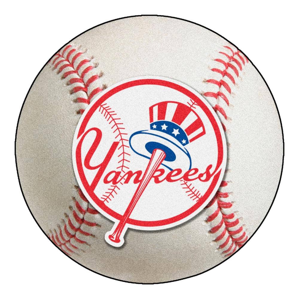 FANMATS New York Yankees White 2.25 ft. Round Baseball Area Rug 31427 ...