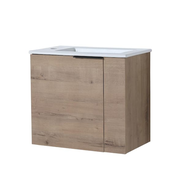 22 in. W x 13 in. D x 19 in. H Floating Bath Vanity in Imitative Oak with Single White Porcelain Sink and Top