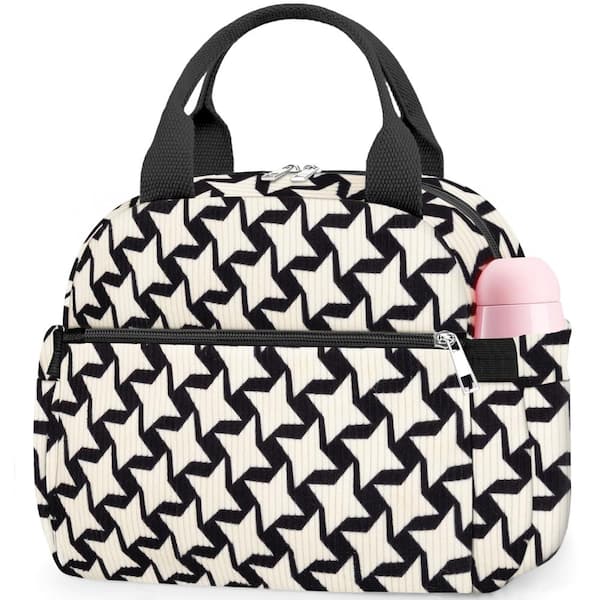 10.6 in Insulated Lunch Bag with Multi Pockets, Corduroy Reusable Leakproof Lunch Tote, Star Pattern