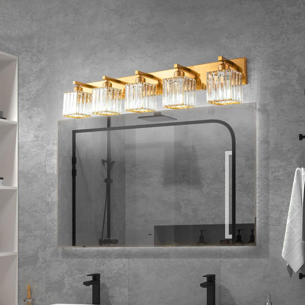 Home Lighting Fixture Width 36.22 in. 5-Light Gold Modern Crystal Vanity Lights Wall Sconces For Bathroom（JW-002) price history on PriceWatchPro