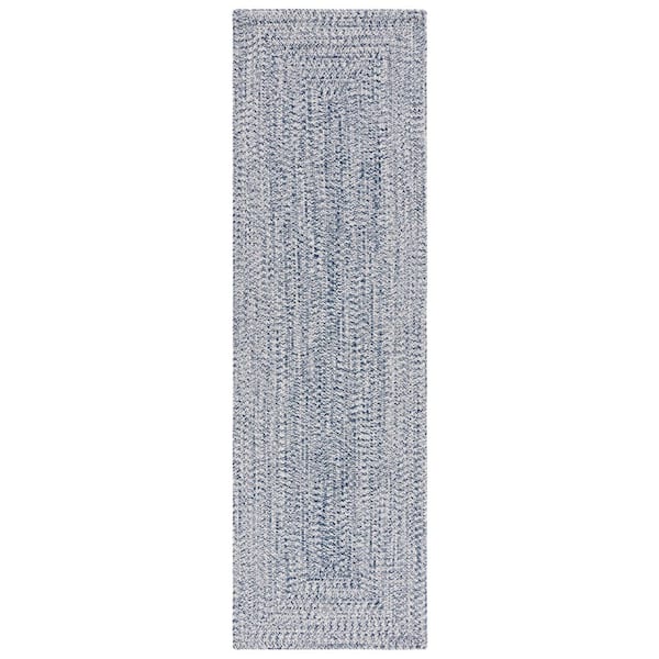 Braided Dark Blue/Ivory 2 ft. x 22 ft. Machine Washable Concentric Woven Runner Rug