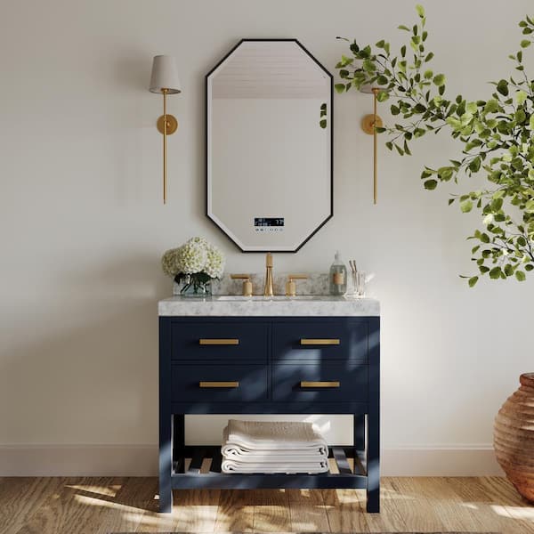 Elizabeth 36 in. W x 22 in. D Vanity in Heritage Blue with Vanity Top in Carrara White with White Basin