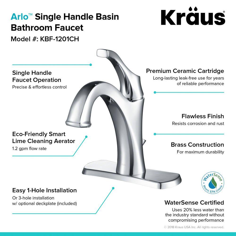 Arlo Chrome Single Handle Brass Bathroom Faucet Set