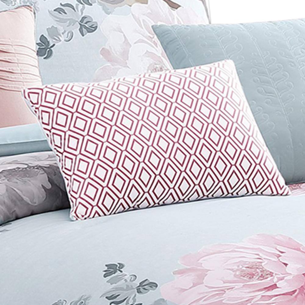Queen Size Floral Microfiber Comforter Set in Pink and Blue