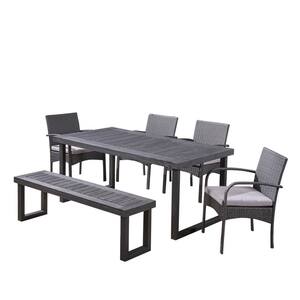 Stillwater Grey 6-Piece Aluminum and Faux Rattan Outdoor Patio Dining Set with Grey Cushions