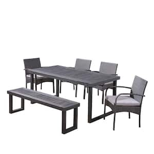 Stillwater Grey 6-Piece Aluminum and Faux Rattan Outdoor Patio Dining Set with Grey Cushions