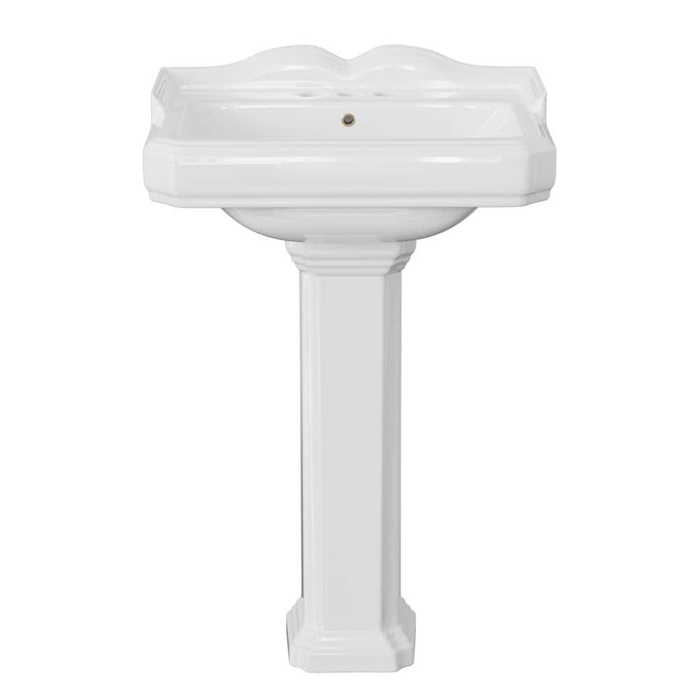 26-3/5 in. Tall White Vitreous China Rectangular Pedestal Bathroom Sink Wit