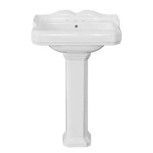 26-3/5 in. Tall White Vitreous China Rectangular Pedestal Bathroom Sink With Overflow