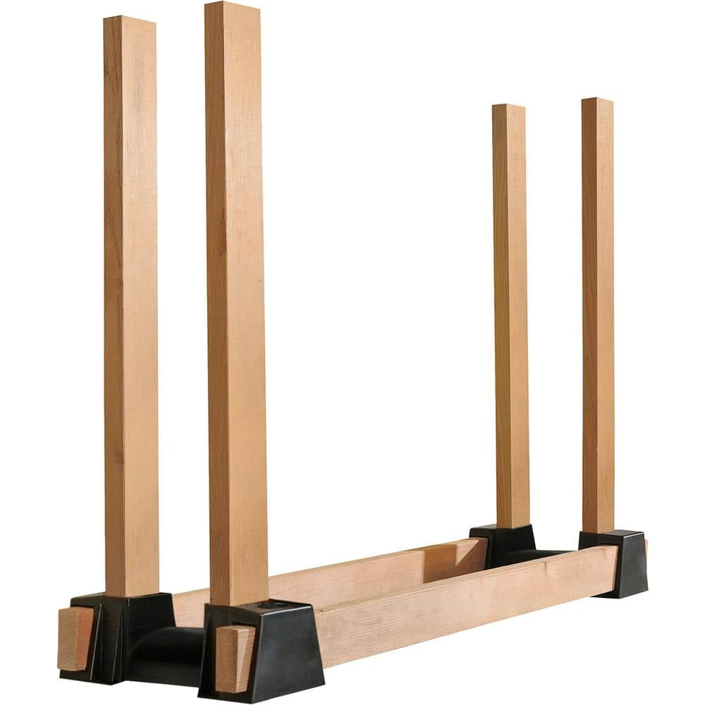 Adjustable Black Plastic Firewood Rack Bracket Kit with Natural Wood
