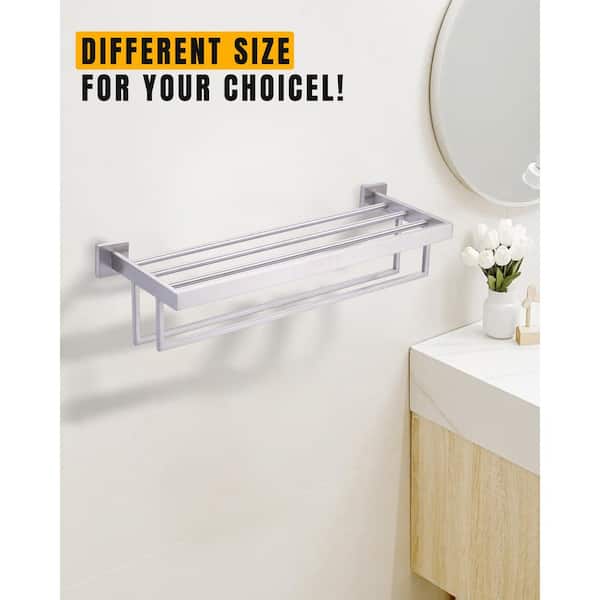 24 in. Square Single Towel Rack Holders Wall Mounted in Brushed Nickel