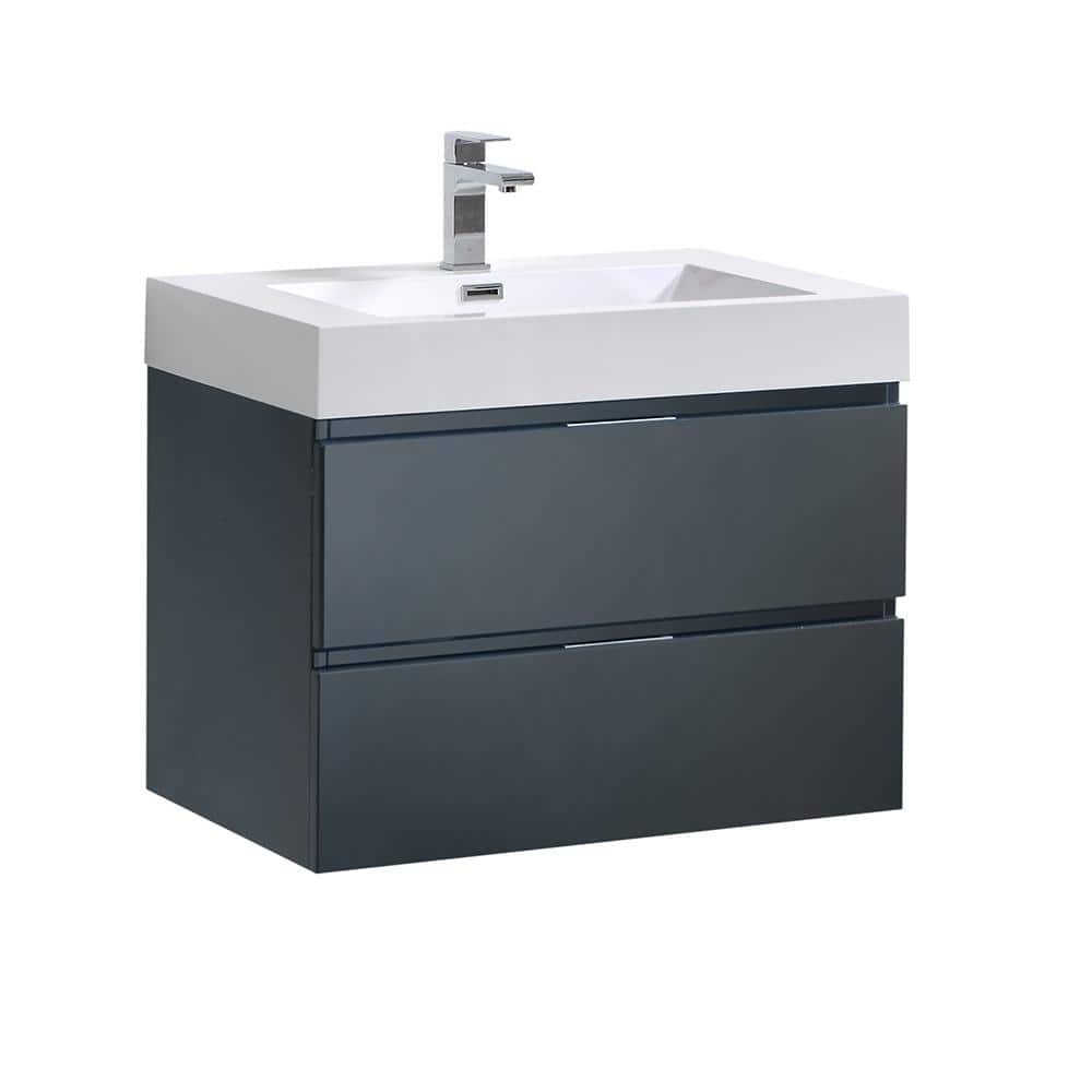 Valencia 30" Glossy Gray Wall-Mounted Modern Vanity with Integrated Sink
