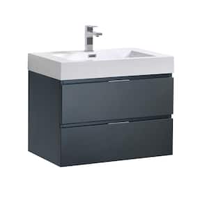 Valencia 30 in. W Wall Hung Bathroom Vanity in Dark Slate Gray with Acrylic Vanity Top in White