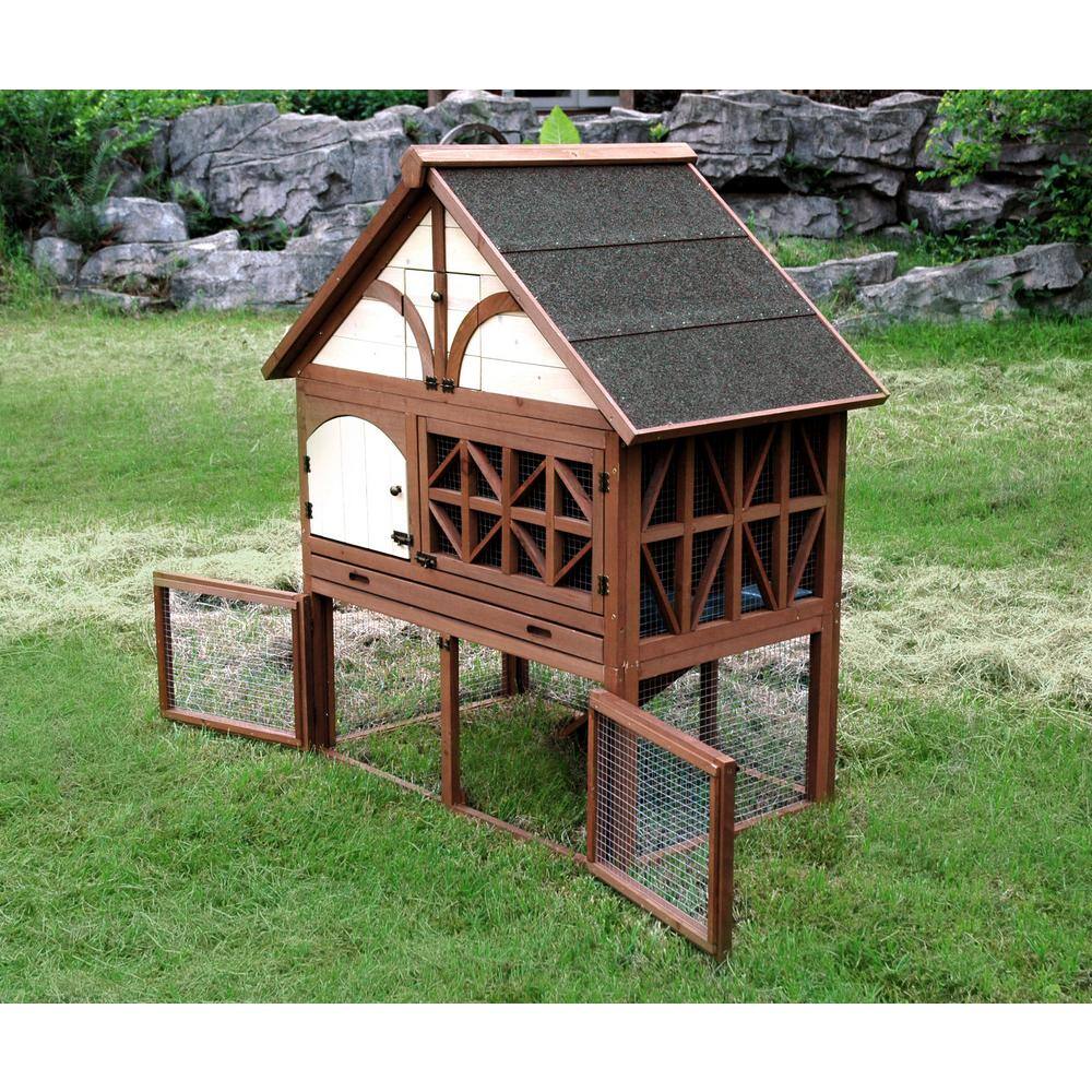 Tudor Style Brown and Beige Wooden Rabbit Hutch