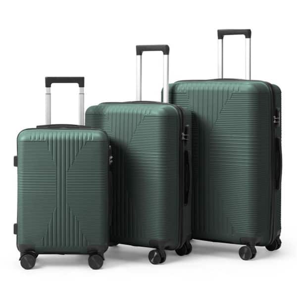 Wudkey 3-Piece Dark Green Hardside Spinner Luggage Set, Non-TSA