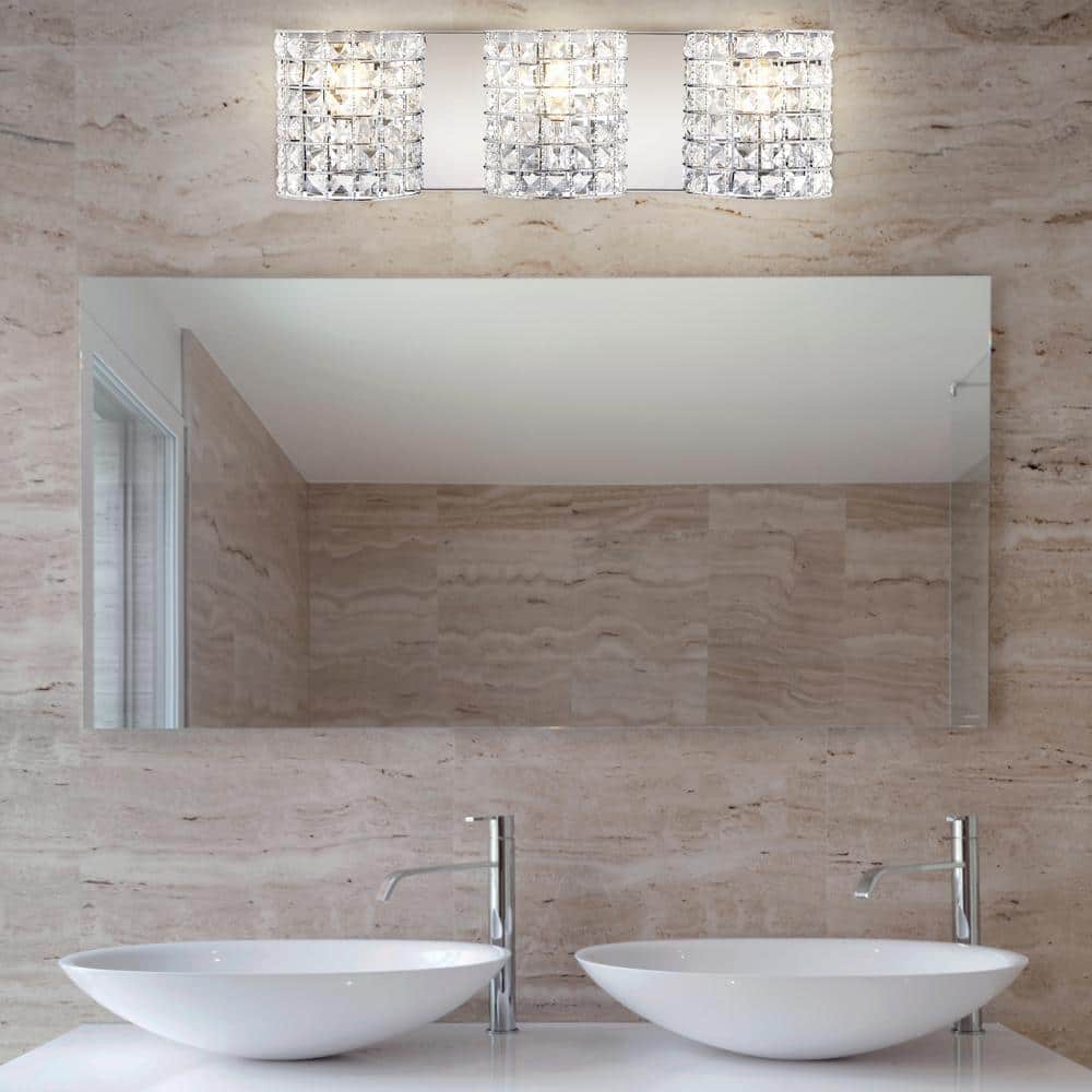 Clara Deco 24" Polished Chrome 3-Light Crystal Vanity Light