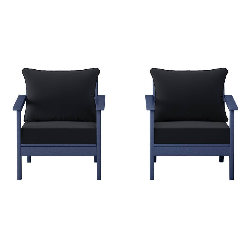 Birchwood Navy Blue Outdoor Patio (Set of 2) Deep Seating HDPE Lounge Chairs w/ Black Cushions price history on PriceWatchPro