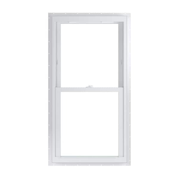 American Craftsman 27.75 in. x 54 in. 70 Series White Double Hung Low-E Argon PS Glass Vinyl Fin No J Window, Screen Incl