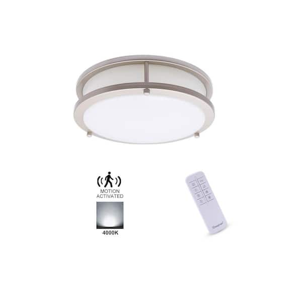 Lecoht 11.8 in. LED Motion Sensor Flush Mount Light with Plastic White Shade and Dimmable, with Remote Control