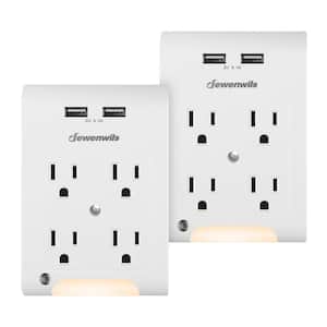 2 Pack 4- Outlet Extender with 2 USB Ports, Light Sensor Night Light, 1080 Joules Surge Protector, ETL Listed