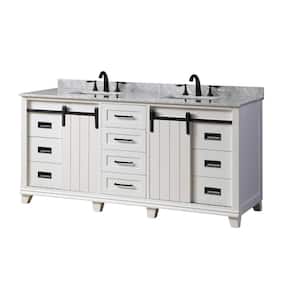 Chanceton 72 in. W x 25 in. D x 34 in. H Vanity in White with White Carrara Marble Top with White Basins