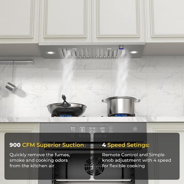 30 in. 900 CFM Convertible Insert Range Hood in Stainless Steel with 4-Speed Knob Control,Long-Term Warranty and LED