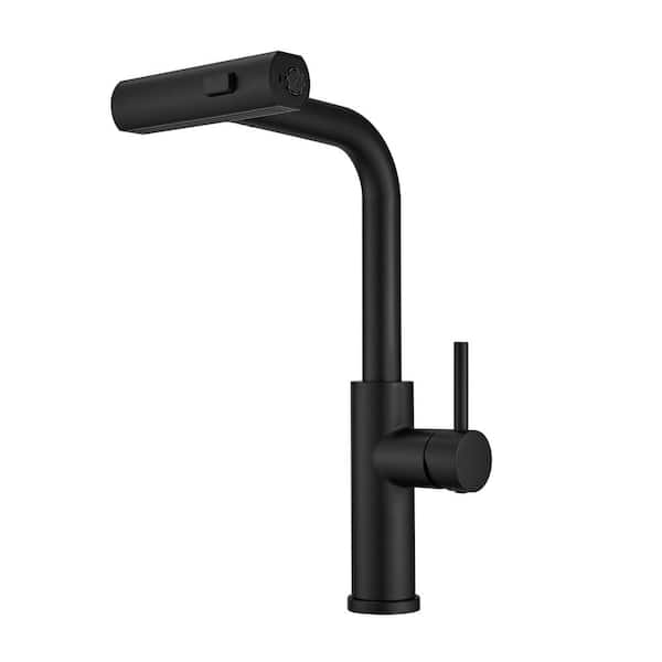 Tahanbath Single Handle Pull Out Kitchen Faucet in matte black
