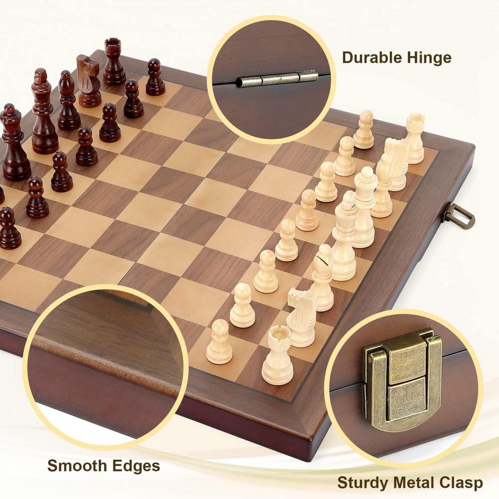 15 in. Walnut and Maple Magnetic Folding Travel Chess Set