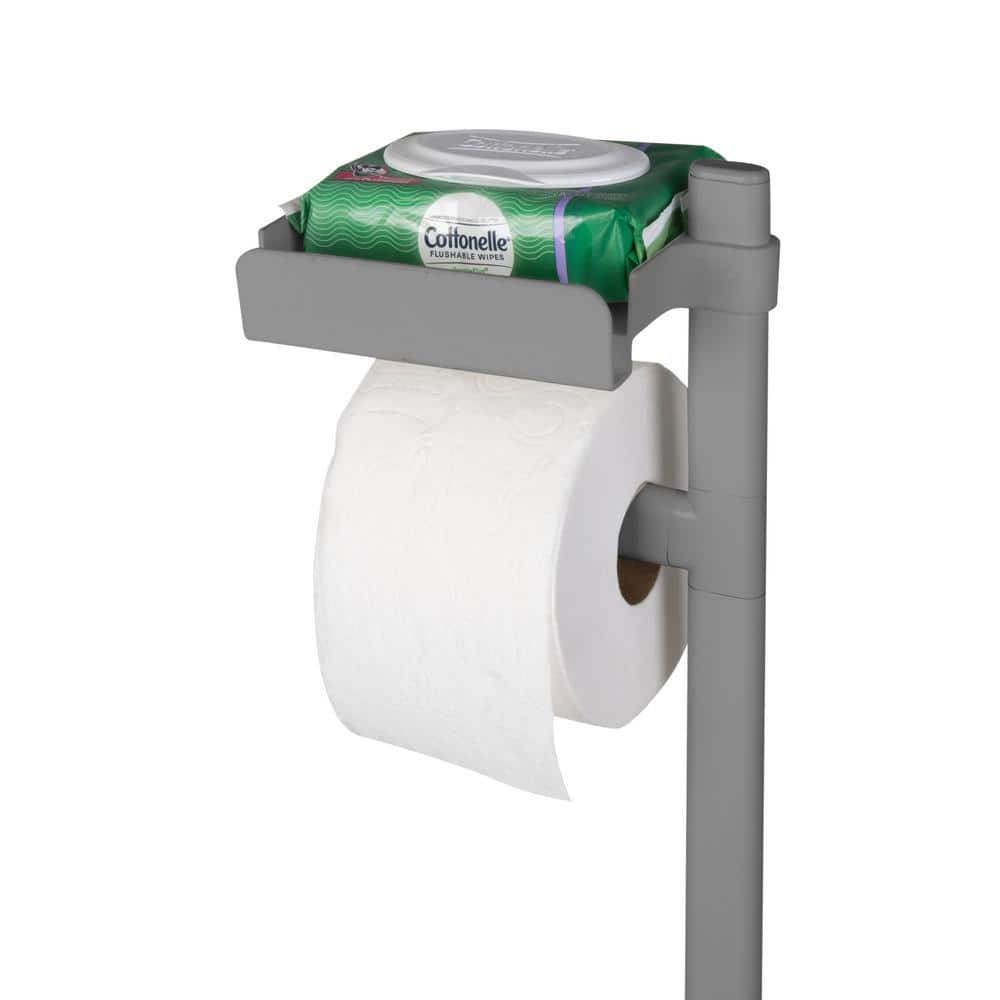 Gray Freestanding 3-in-1 Toilet Paper Holder with Adjustable Shelf
