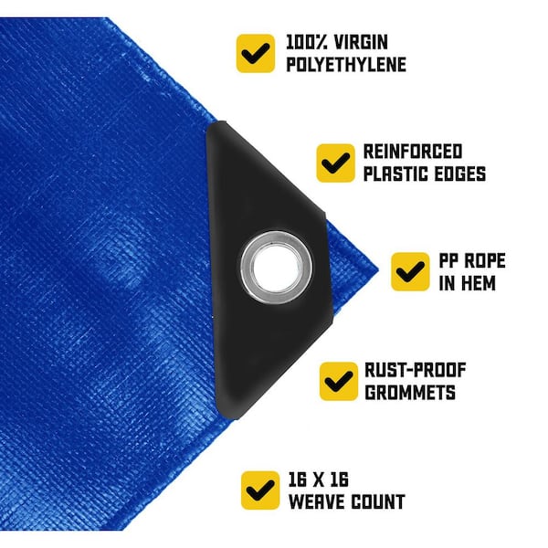 20 ft. x 30 ft. Blue 20 Mil Heavy Duty Polyethylene Tarp, Waterproof, UV Resistant, Rip and Tear Proof
