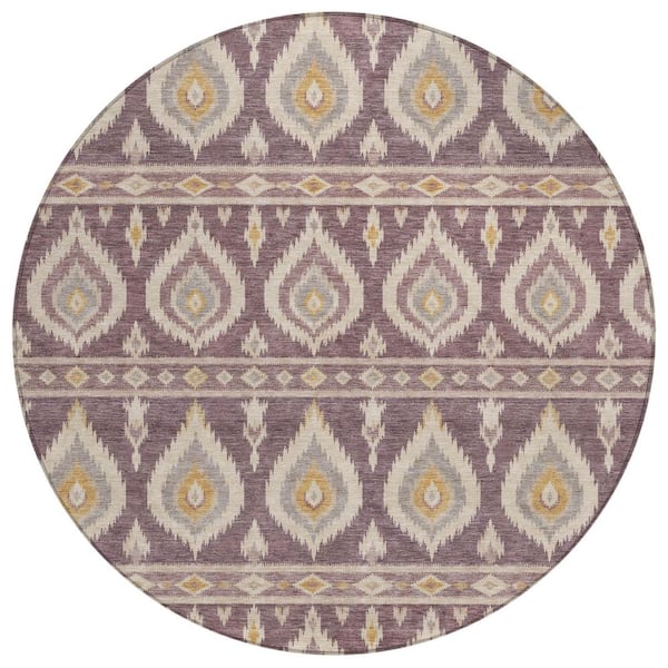 Chantille Machine Washable Indoor/Outdoor Abstract ACN3070 Plum 8 ft. x 8 ft. Round Rug