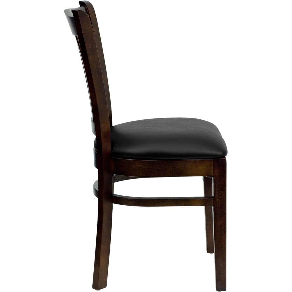 High Slat Windsor Side Chair in Walnut with Black Vinyl Seat