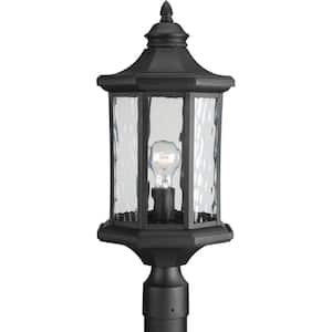 Edition Collection 1-Light Textured Black Clear Water Glass Traditional Outdoor Post Lantern Light