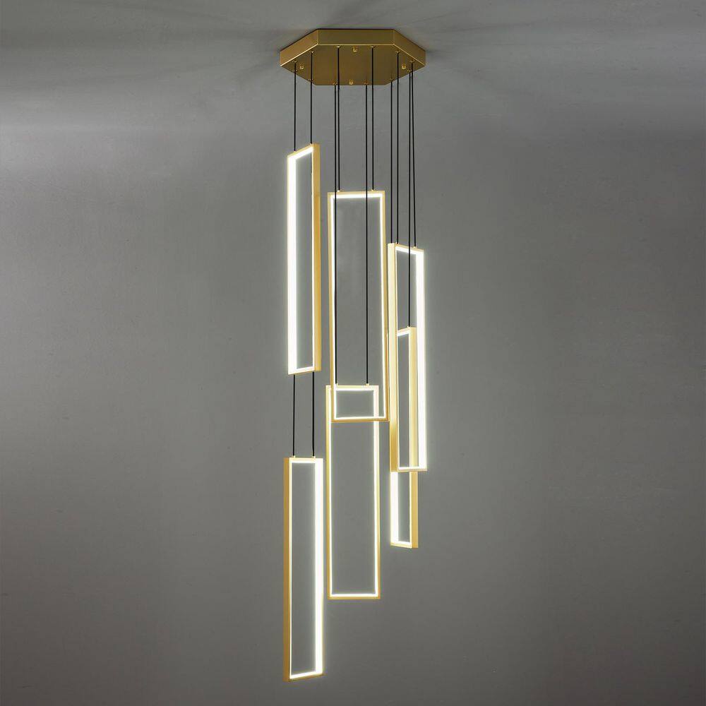 Home Light 6-Lights ‎108-Watts Fixture Gold LED Pendant Lights Rectangular Chandelier for Living Room, 1Pack price history on PriceWatchPro