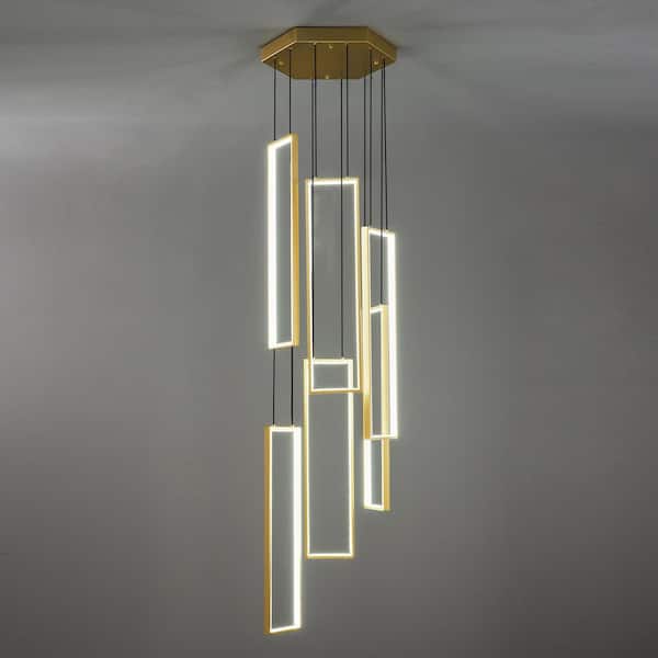 Home Light 6-Lights ‎108-Watts Fixture Gold LED Pendant Lights Rectangular Chandelier for Living Room, 1Pack