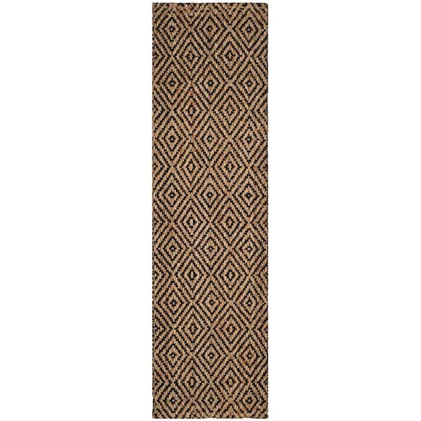 Natural Fiber Beige/Black 2 ft. x 12 ft. Geometric Runner Rug