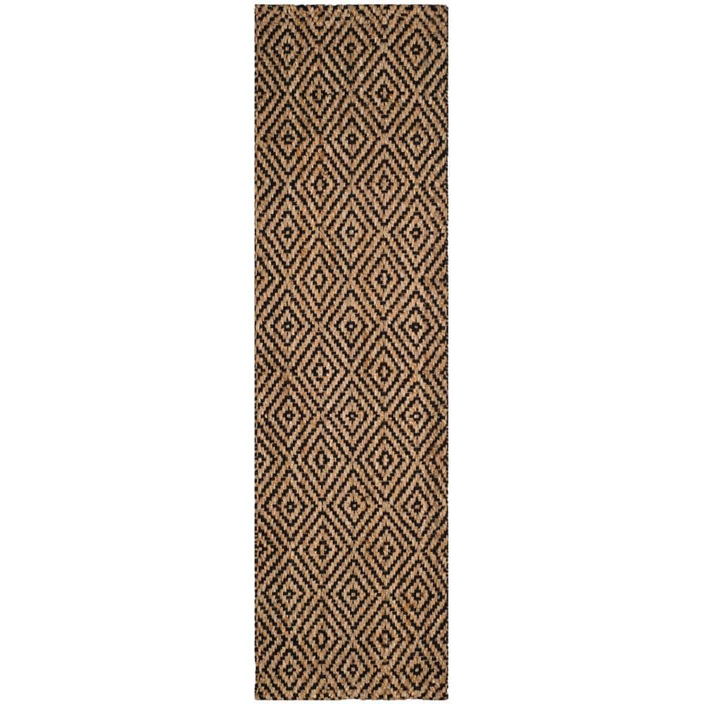 Handmade Black and Natural Jute Geometric Runner Rug