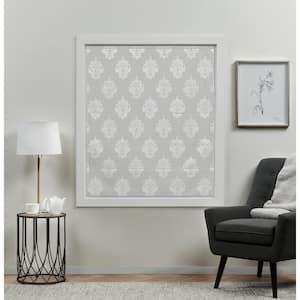 Marseilles Damask Silver Cordless Total Blackout Roman Shade 31 in. W x 64 in. L