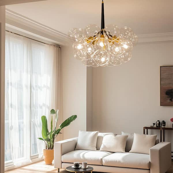 HUOKU Alma 6-Light 24.8 in.W Gold and Black Cluster Bubble