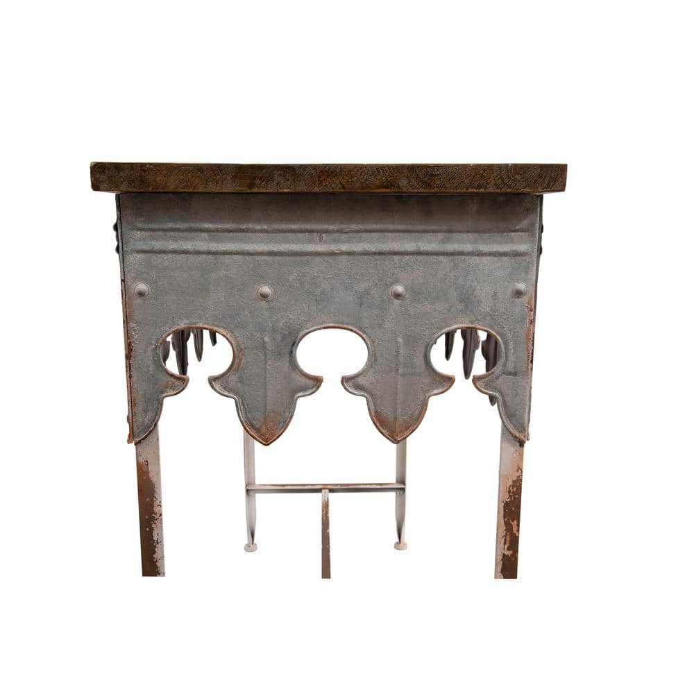 Scalloped Edge 36" Metal & Wood Console Table with Distressed Finish