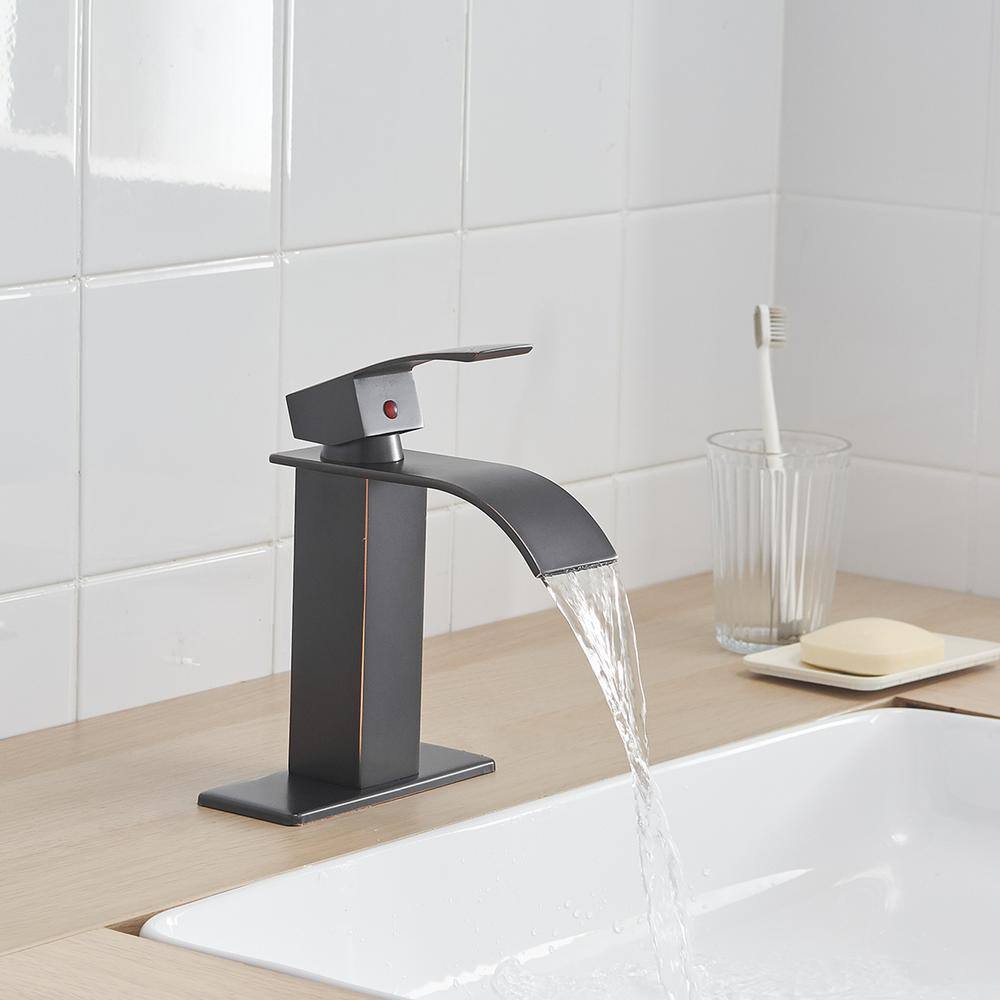 Oil Rubbed Bronze Single Handle Waterfall Bathroom Faucet with Drain
