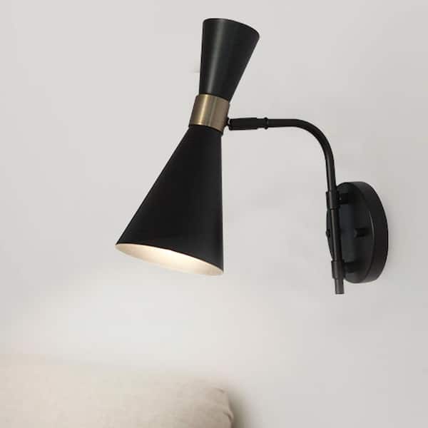 11 in. 1-Light Black Swivel Arm Wall Sconce with Metal Shade, Industrial Wall Mount Lamp for Bedroom Hallway (2-Pack)