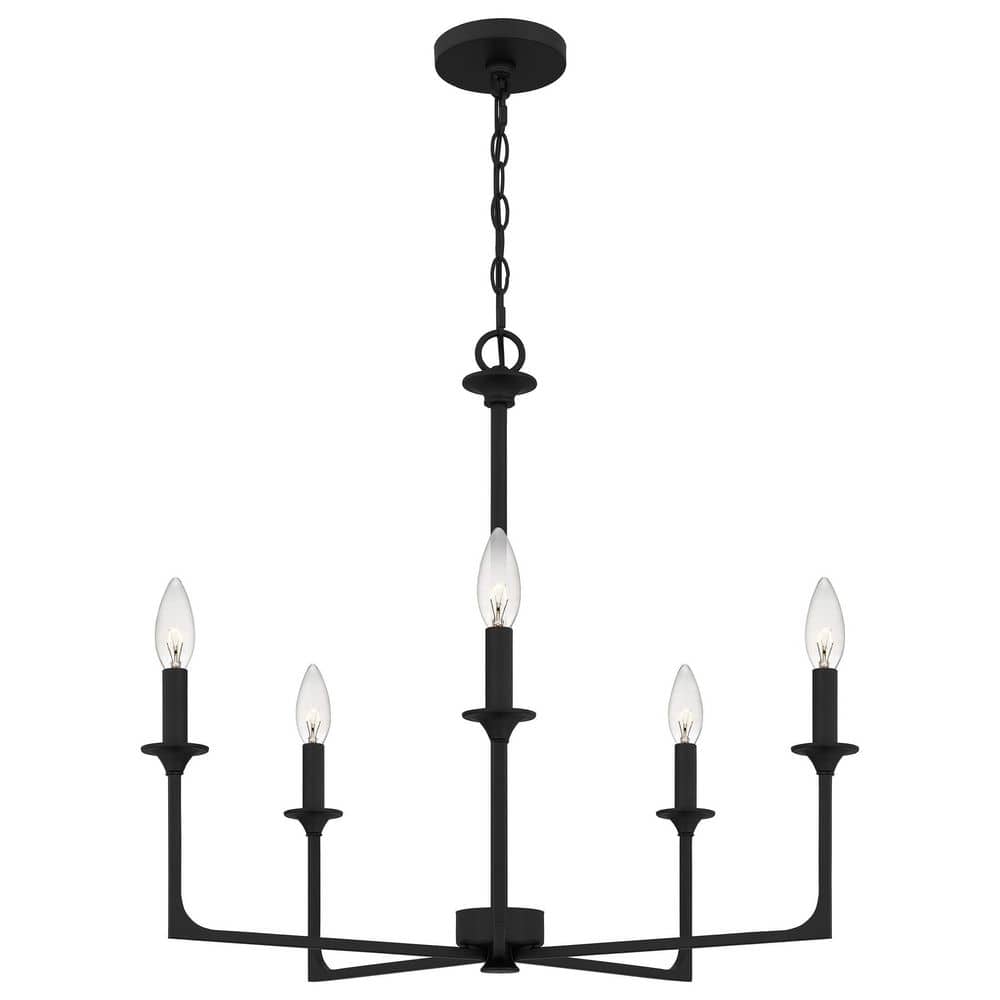 Quoizel Prescott 5Light Matte Black Candlestick Chandelier PRC5026MBK