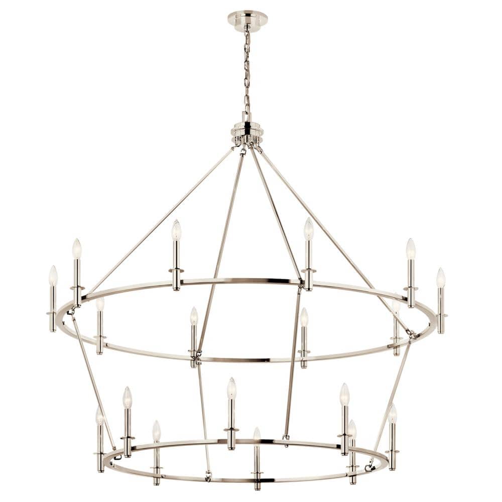 Polished Nickel 18-Light 2-Tier Candle Chandelier